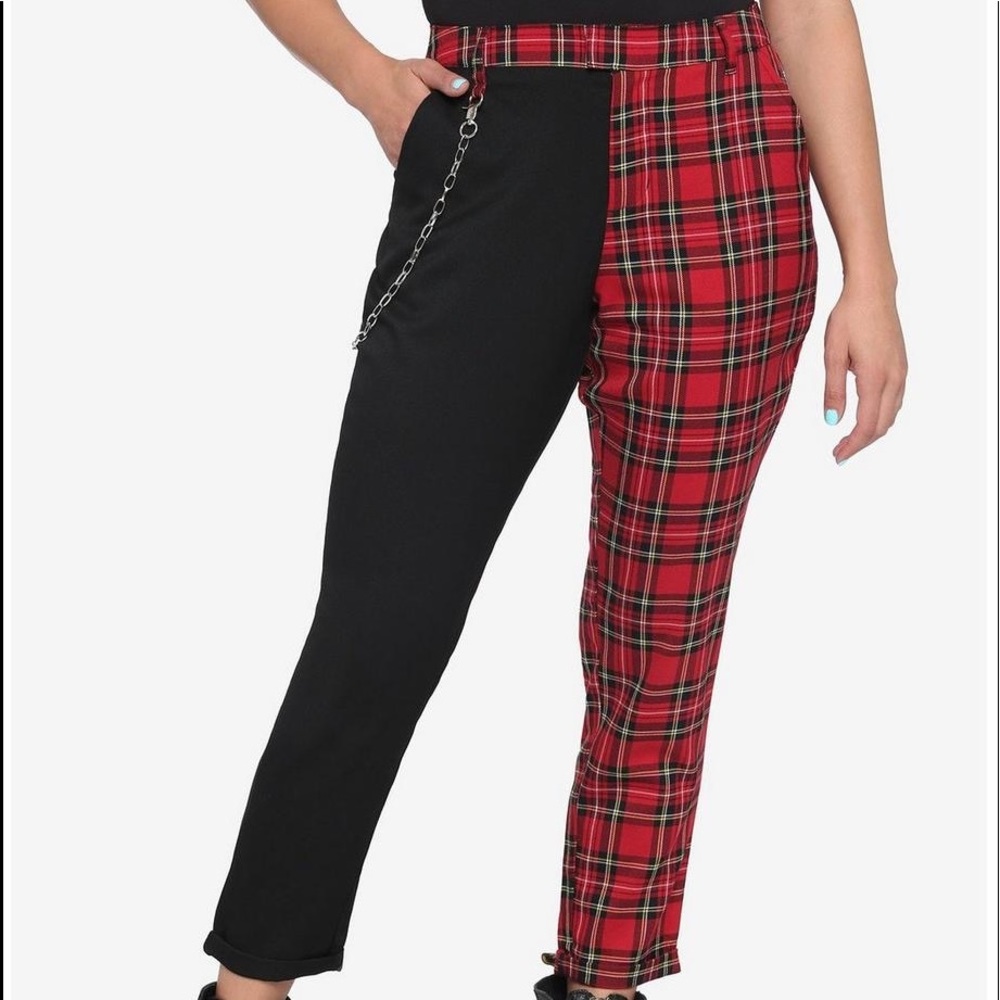 Half red half black hot topic jeans